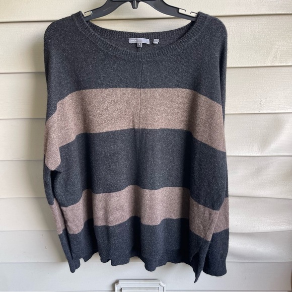 Vince Womens Oversized Sweater Sz L Wool Academia Rugby Striped Brown Luxury - Picture 1 of 6